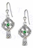 1/2" Antiqued Celtic Knot Cross Dangle Earrings 3mm Round Green