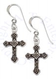Marcasite Christian Religious Cross Dangle Earrings