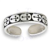 Multiple Christian Crosses Thin Band Adjustable Toe Ring
