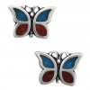 Southwest Inlaid Blue Turquoise Chips Butterfly Post Earrings