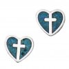 Southwest Inlaid Blue Turquoise Chips Cross In Heart Post Earrings