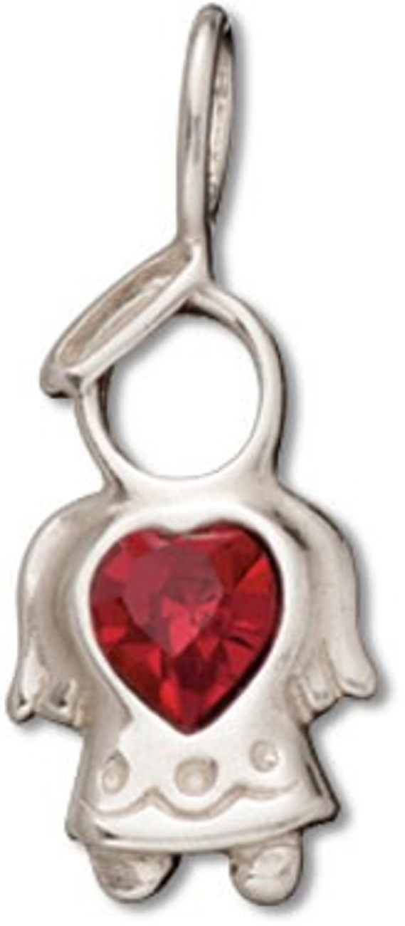 Angel With Red Cubic Zirconia January Birthstone Charm Sterling Silver Angel With
